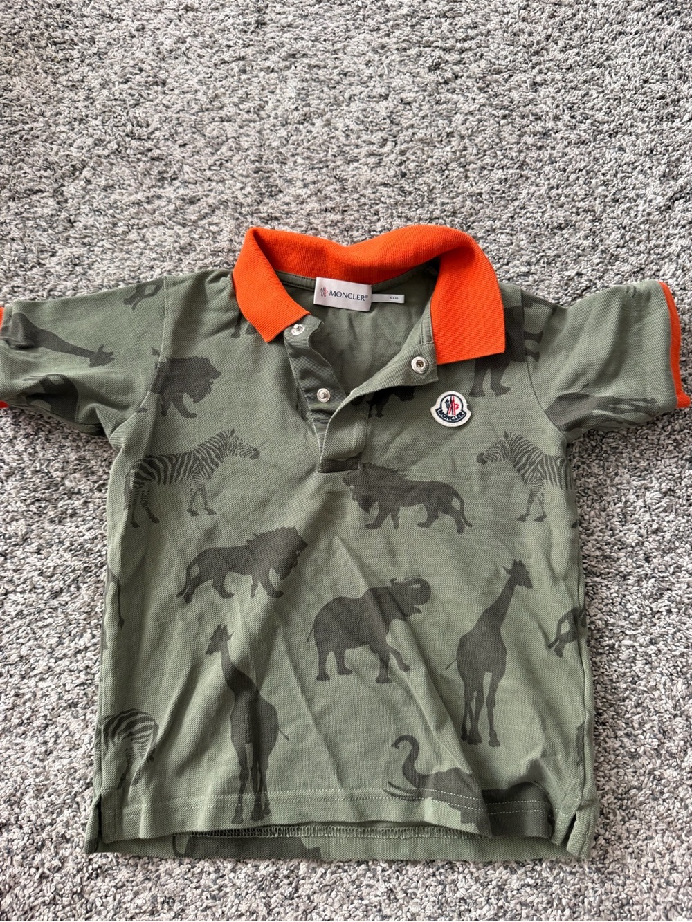 Moncler Olive Green Safari Polo with Orange Collar